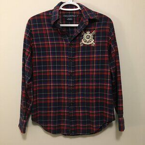 Ralph Lauren Crested Plaid 100% Cotton Flannel Button Down Shirt
